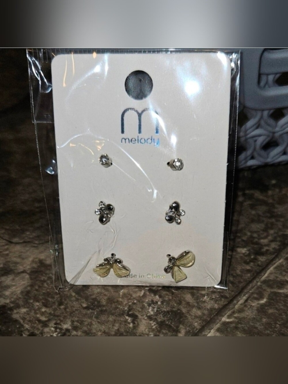 3 Pairs Elegant Silver Tone Butterfly Earrings BNIB